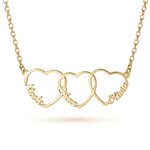 Collier trois coeurs entrelacés prénoms, finition or