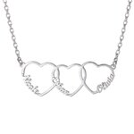 Collier trois coeurs entrelacés prénoms, finition argent