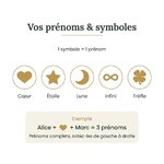 Collier prénoms personnalisé, breloques coeur, lune, étoile, trèfle et infini