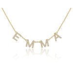 Collier personnalisé initiale en zirconium or, lettres serties de cristaux