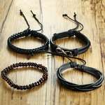 ZORCVENS-4-pi-ce-ensemble-bracelets-d-enveloppement-hommes-femme-noir-cordons-bois-perles-ethnique-Tribal