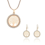 Arbre-de-vie-chaude-cristal-rond-petit-pendentif-Collier-et-boucle-d-oreille-or-Rose-Bijoux