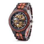 Montre automatique en bois homme ou femme, cadran squelette, personnalisable