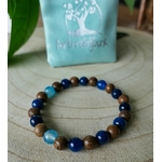 Bracelet perles bois bleus et marron