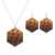 parure bijoux collier et boucles d'oreilles hexagonal bois original