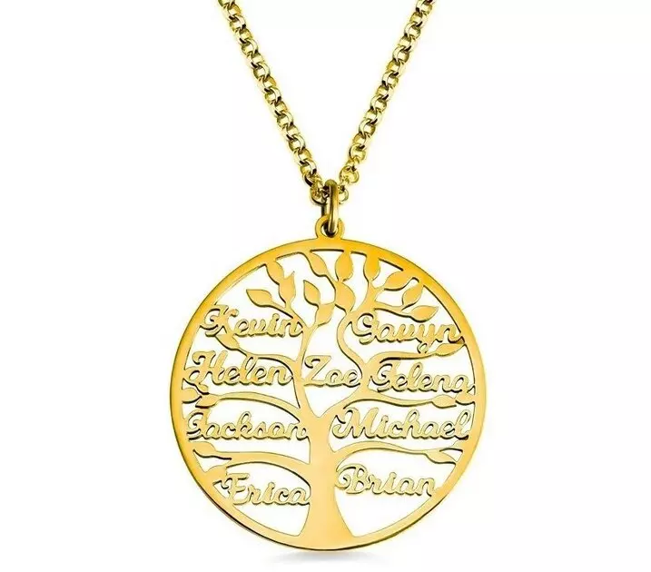 Collier arbre de vie gravé de prénoms plaqué or