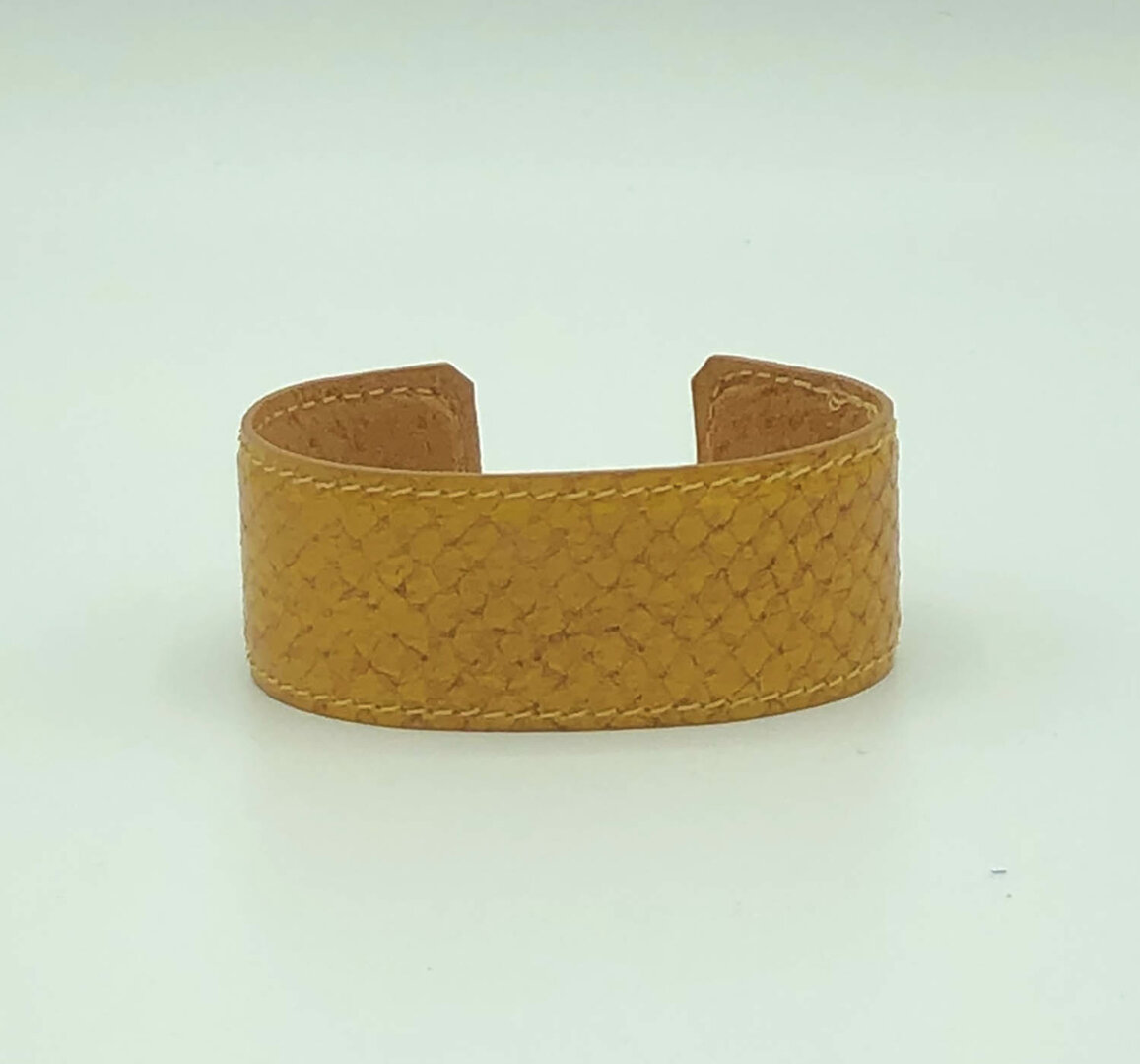 Bracelet Manchette Métal Et Cuir - Motif Poisson Turquoise - Largeur 2,5cm - Occasion Bon état