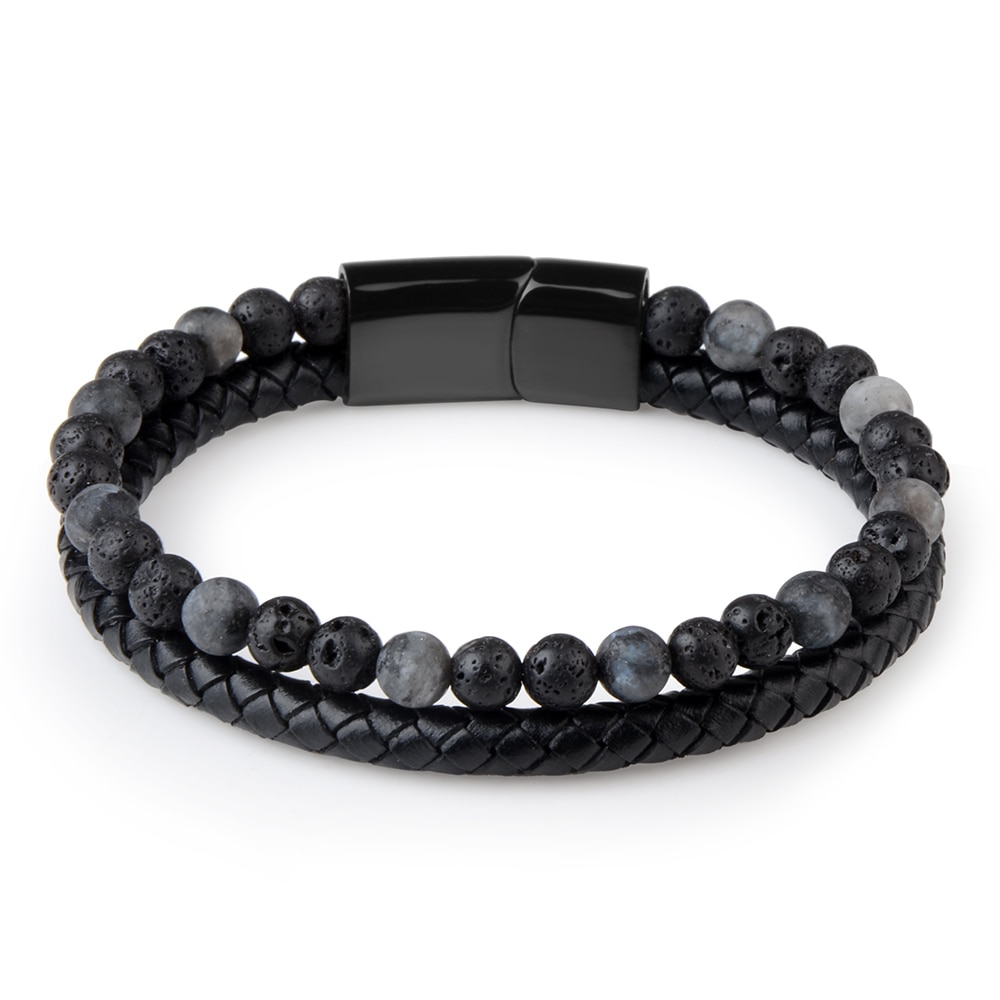 2019-mode-hommes-bijoux-pierre-naturelle-Bracelet-en-cuir-v-ritable-noir-en-acier-inoxydable-fermoir