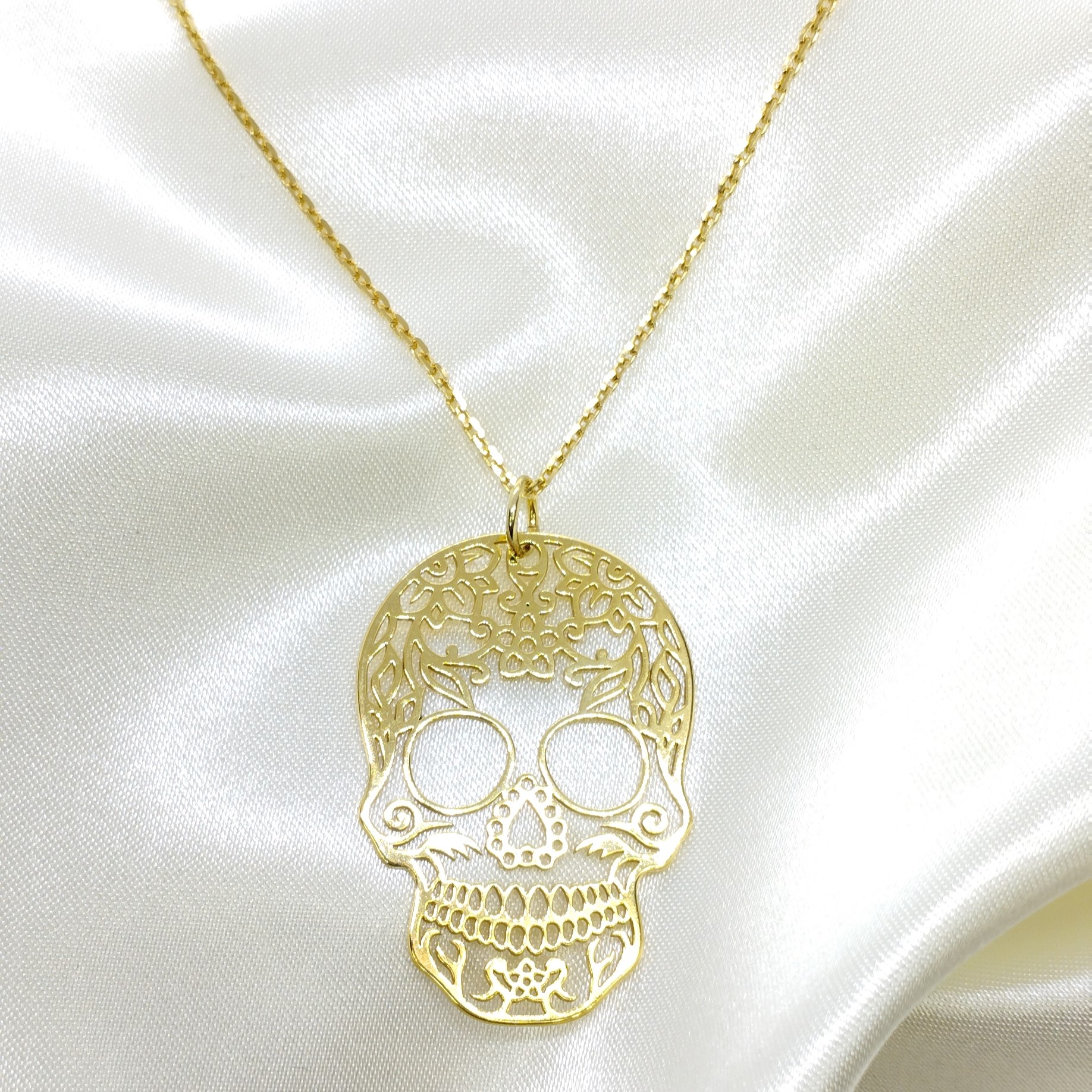 collier tête de mort mexicaine or jaune (3)