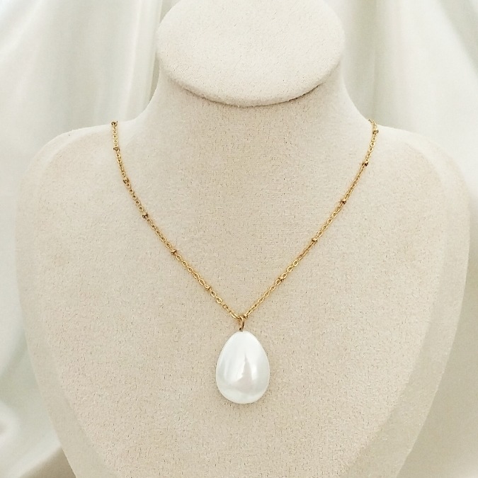 Collier acier inoxydable et grosse perle deau douce