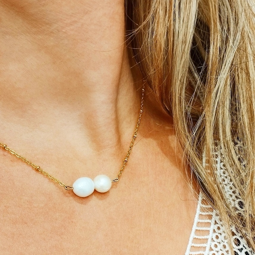 HELOISE Collier acier inoxydable et perles deau douce
