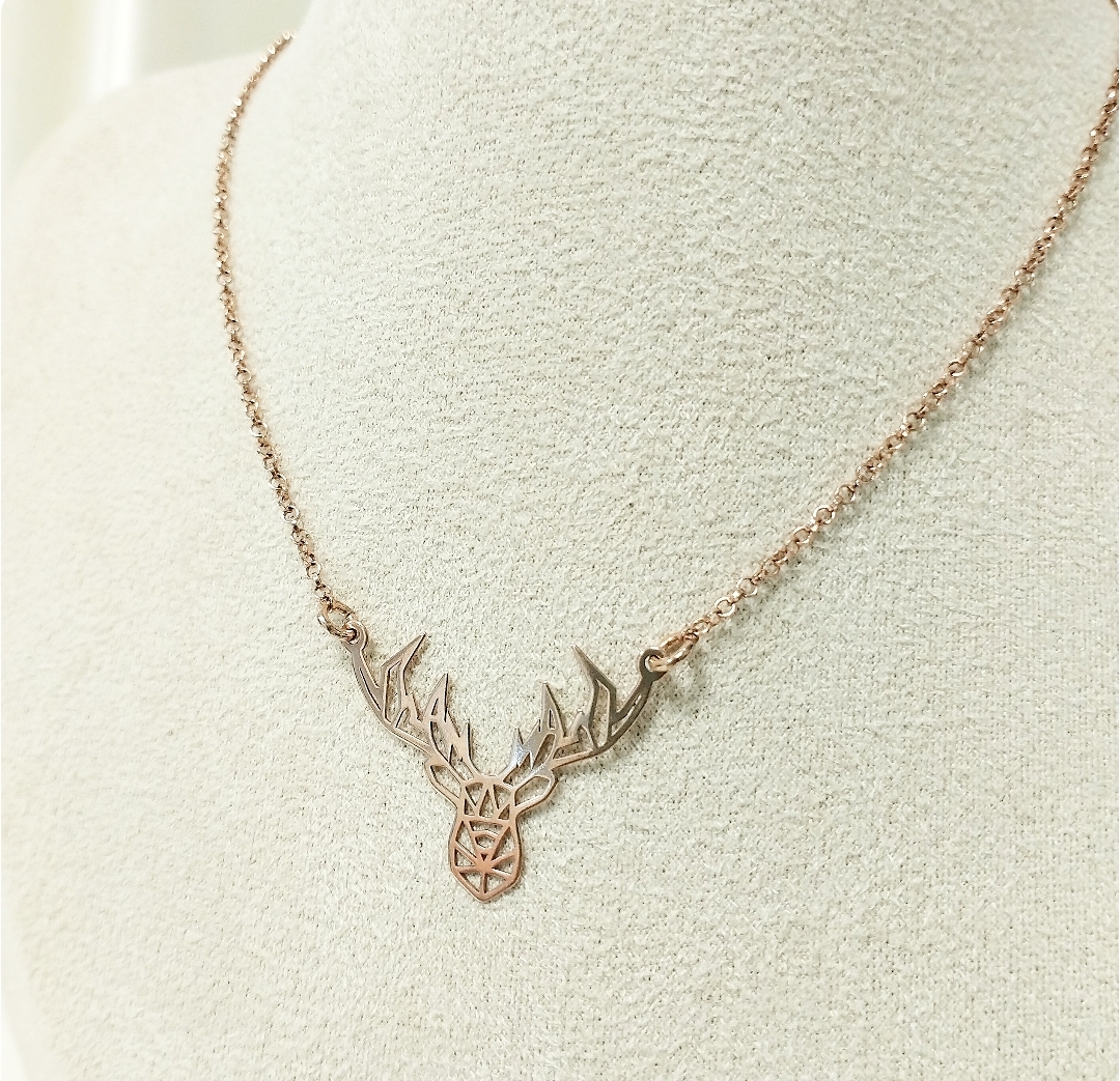 Collier tete de cerf or rose (1)