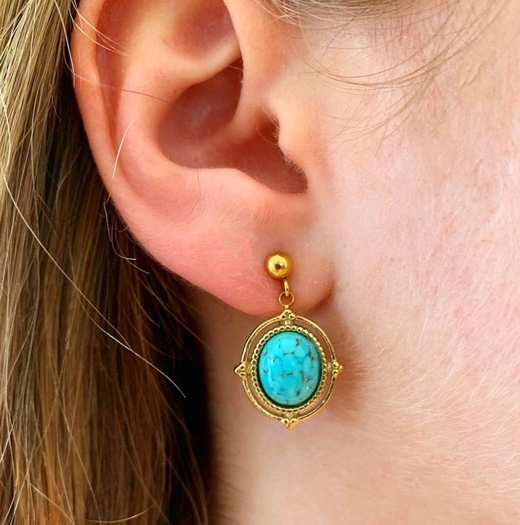 Boucles d'oreilles acier inox et pierre turquoise (2)