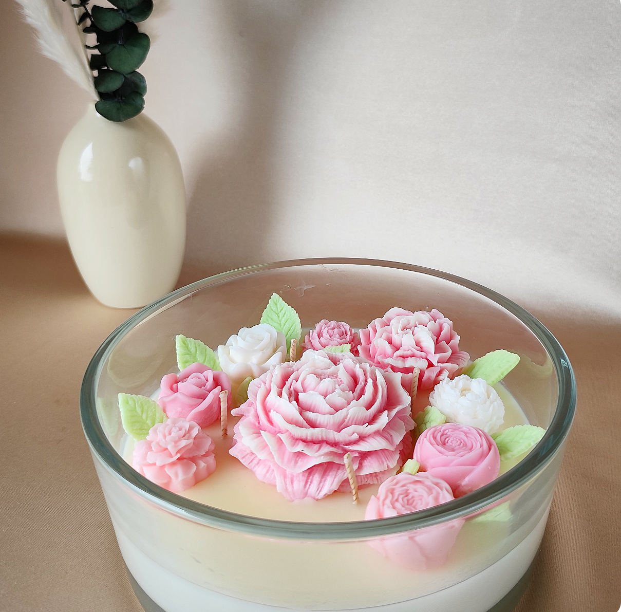 Bougie vase rond fleuri (3)