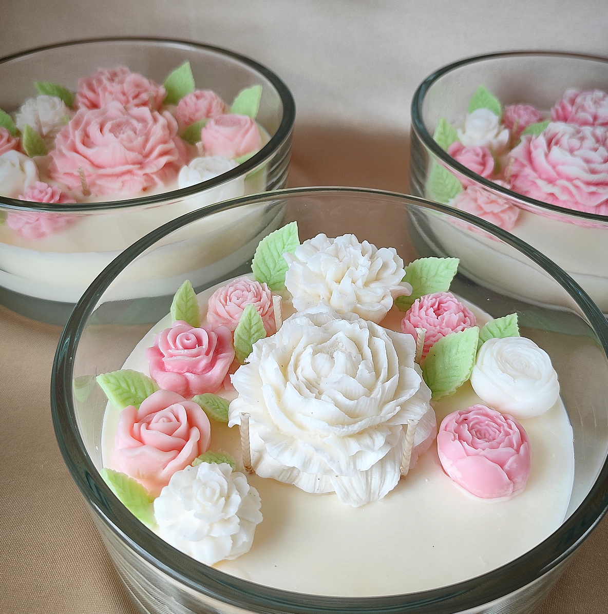 Bougie vase rond fleuri (4)