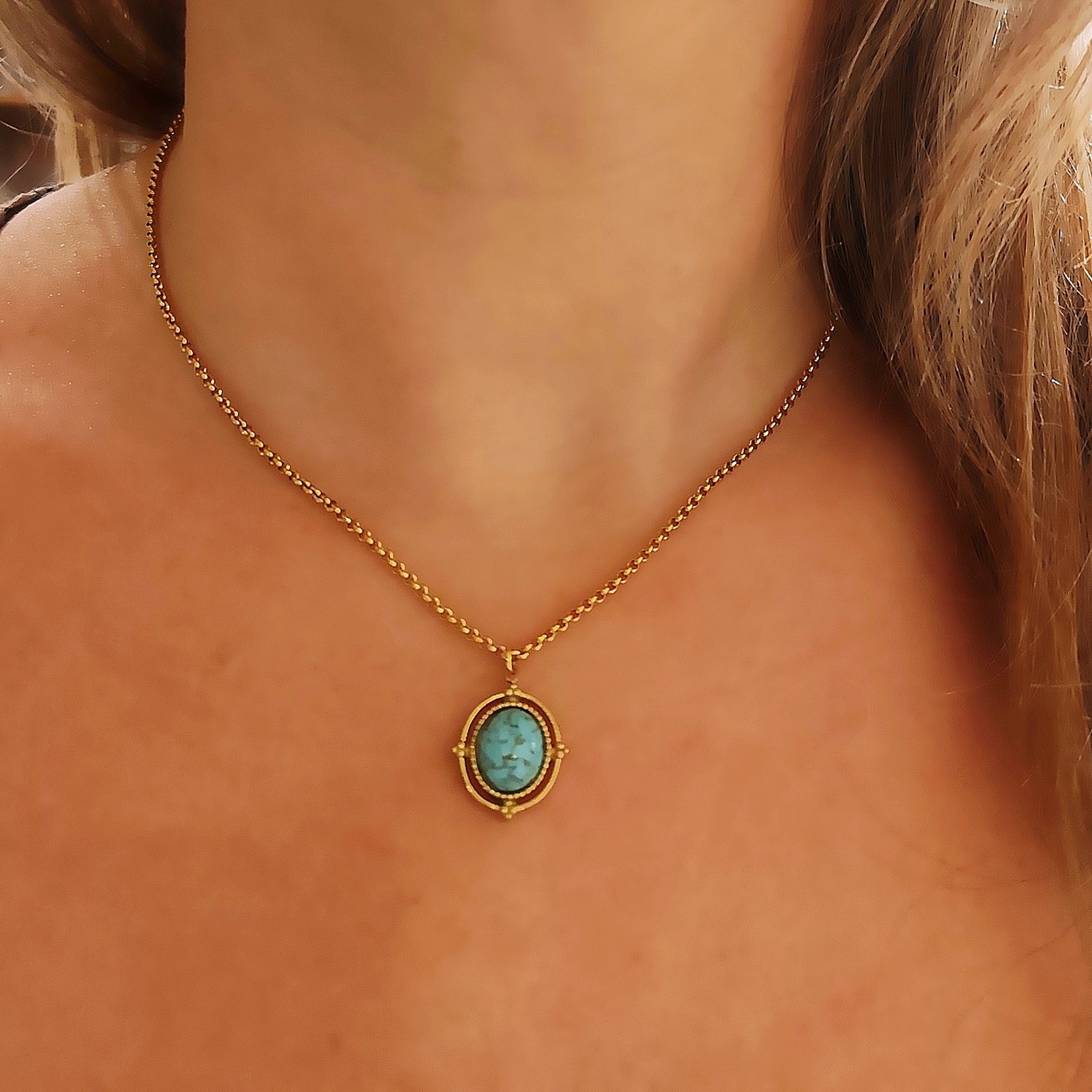 Collier pierre turquoise acier inoxydable 2