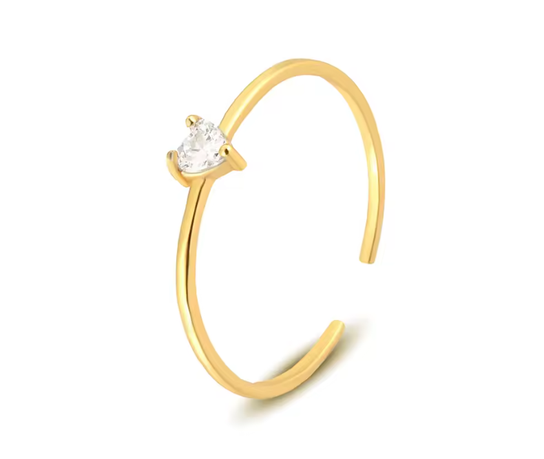 Bague coeur argent doré à lor fin