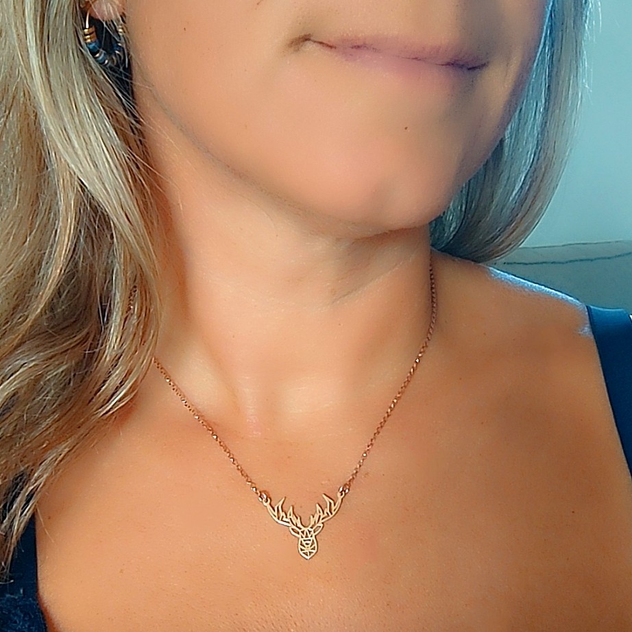 Collier tete de cerf or rose (2)