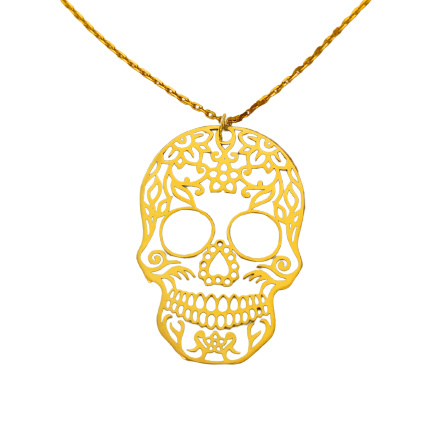 tete de mort mexicaine argent plaqué or