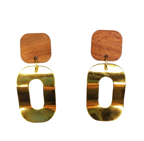 Boucles doreilles rectangles en acier inoxydable et en bois (2)