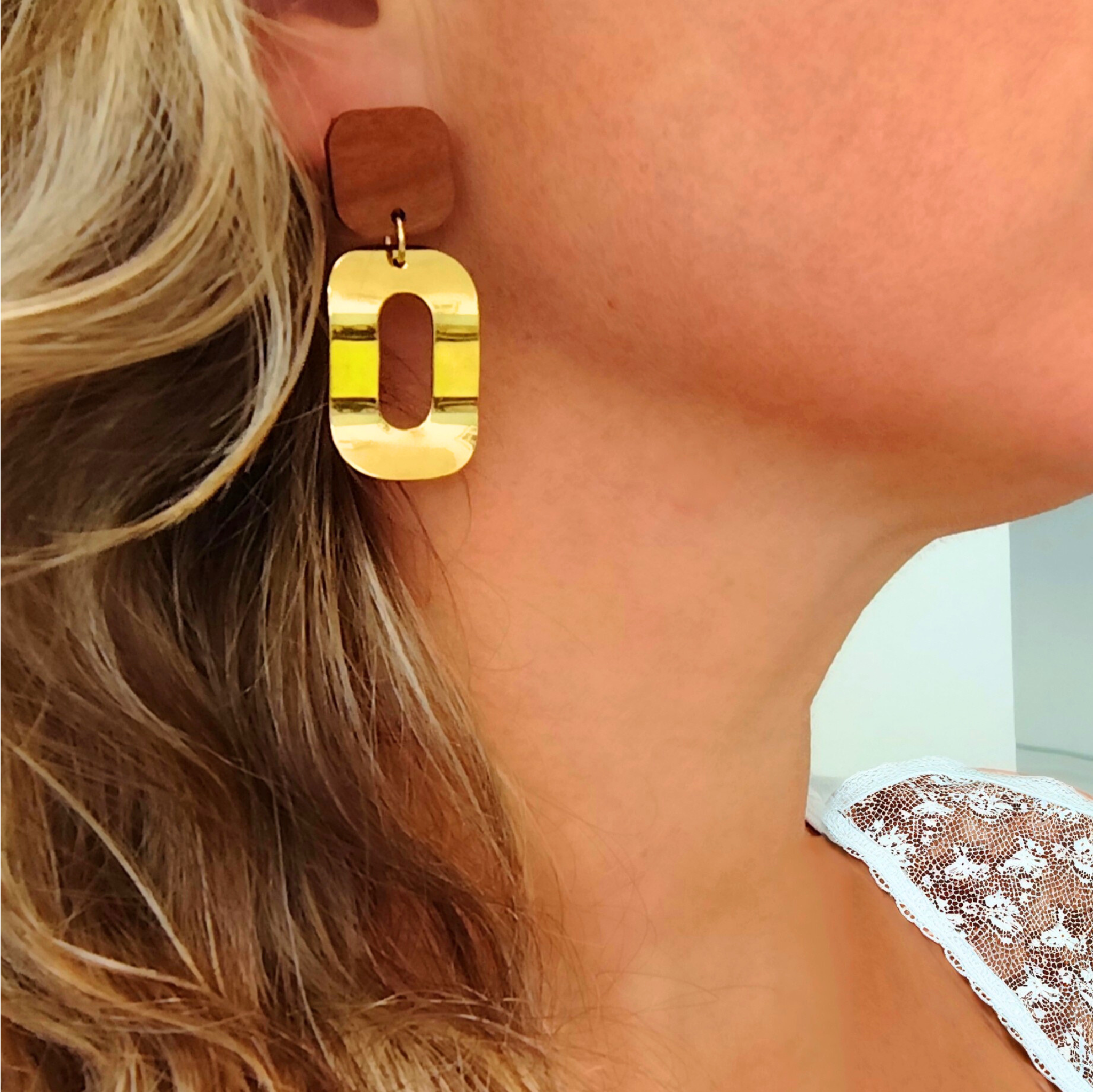 Boucles d'oreilles rectangles en acier inoxydable et en bois (1)