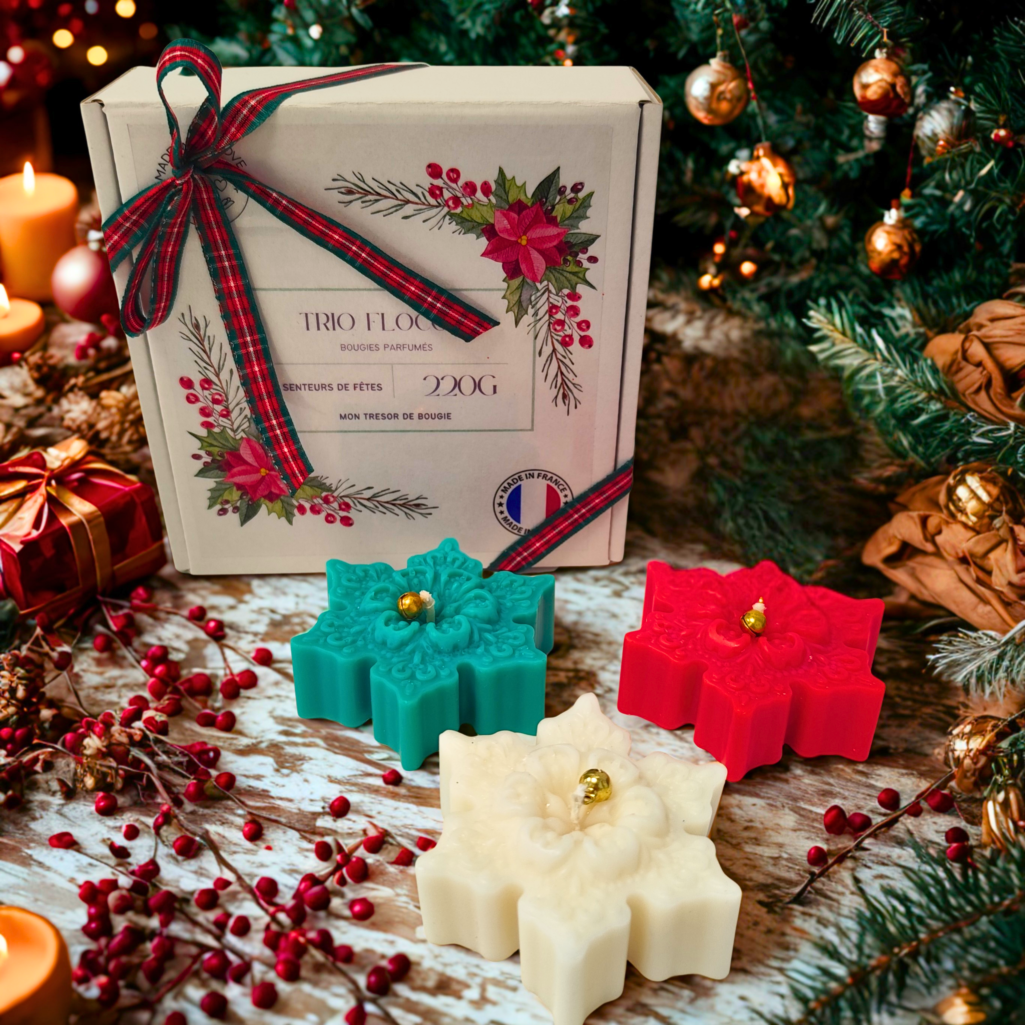 coffret trio de bougie flocon de neige