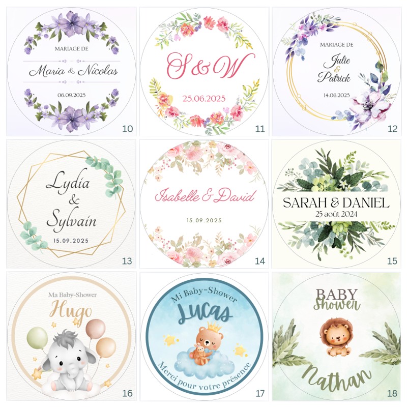 etiquettes bougies événements, mariage, baptême, anniversaire 2