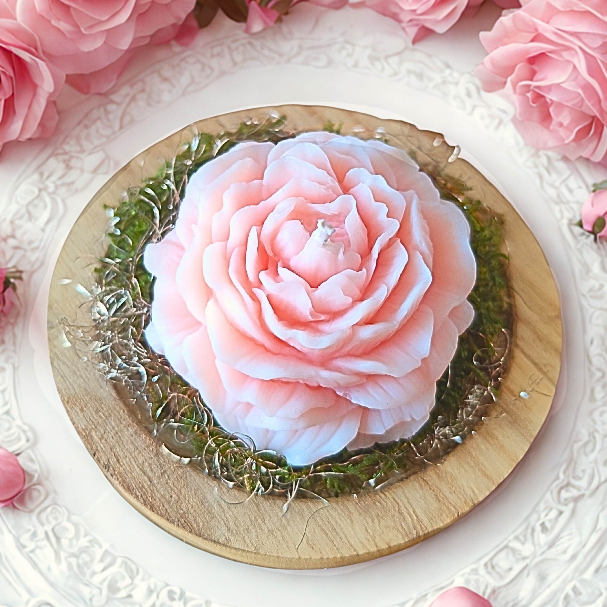 Bougie en forme de Pivoine cire végétale (1)