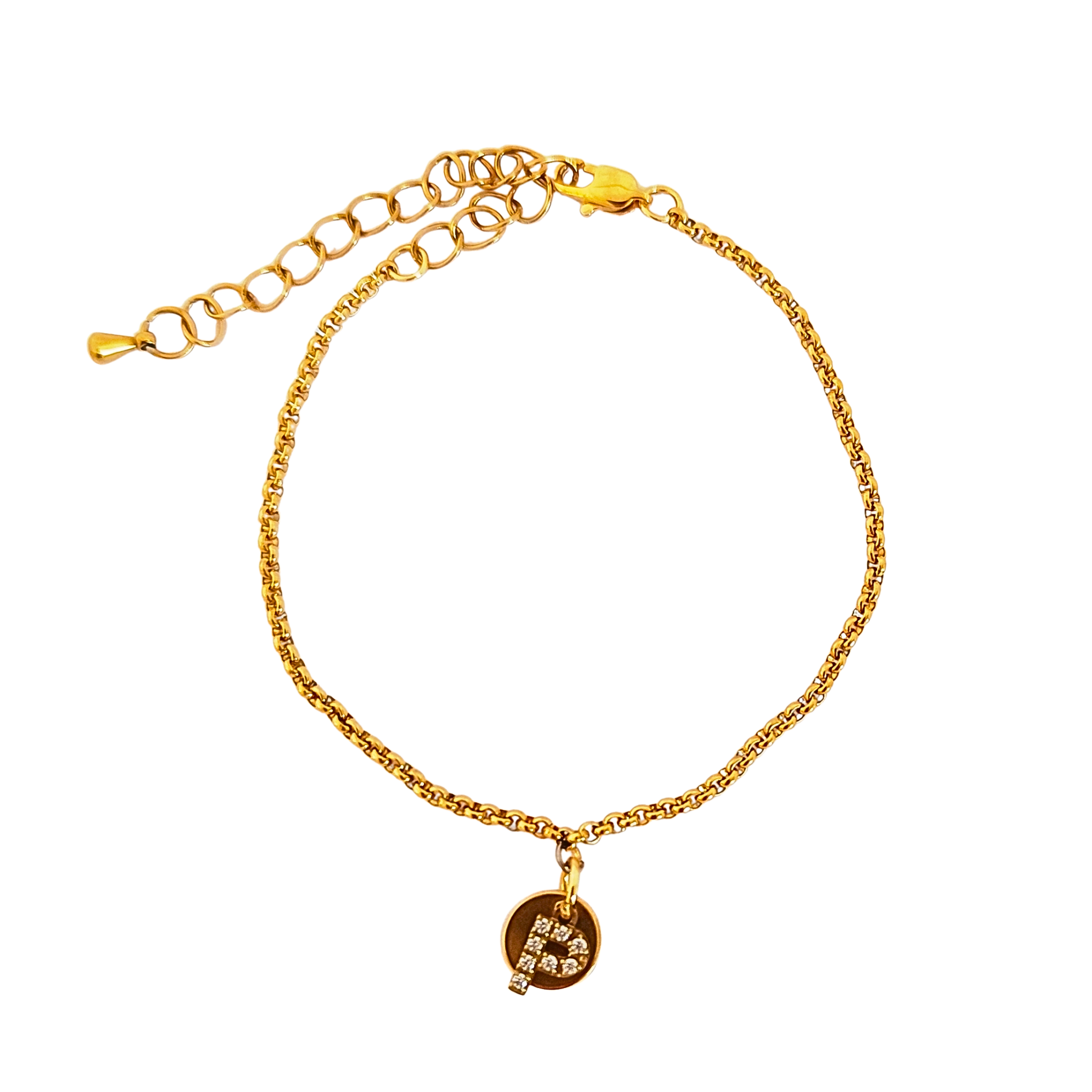 Bracelet personnalisable acier inoxydable medaille ronde et lettre strass