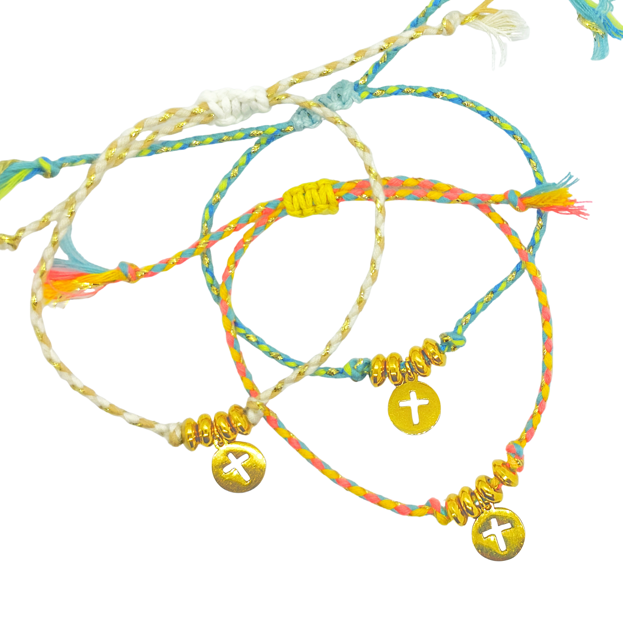 Bracelet réglable cordon et medaille croix