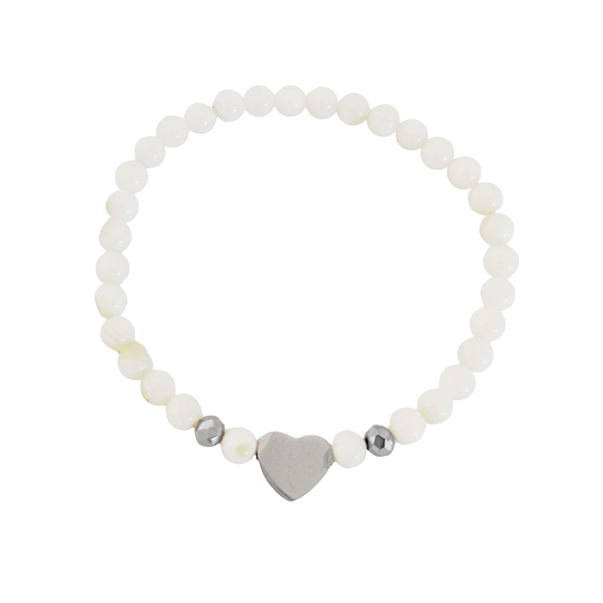 Bracelet perles en nacre et coeur en acier inoxydable argenté 2