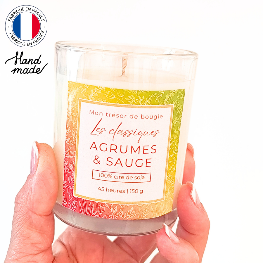 Bougie artisanale parfumée à lagrumes et sauge