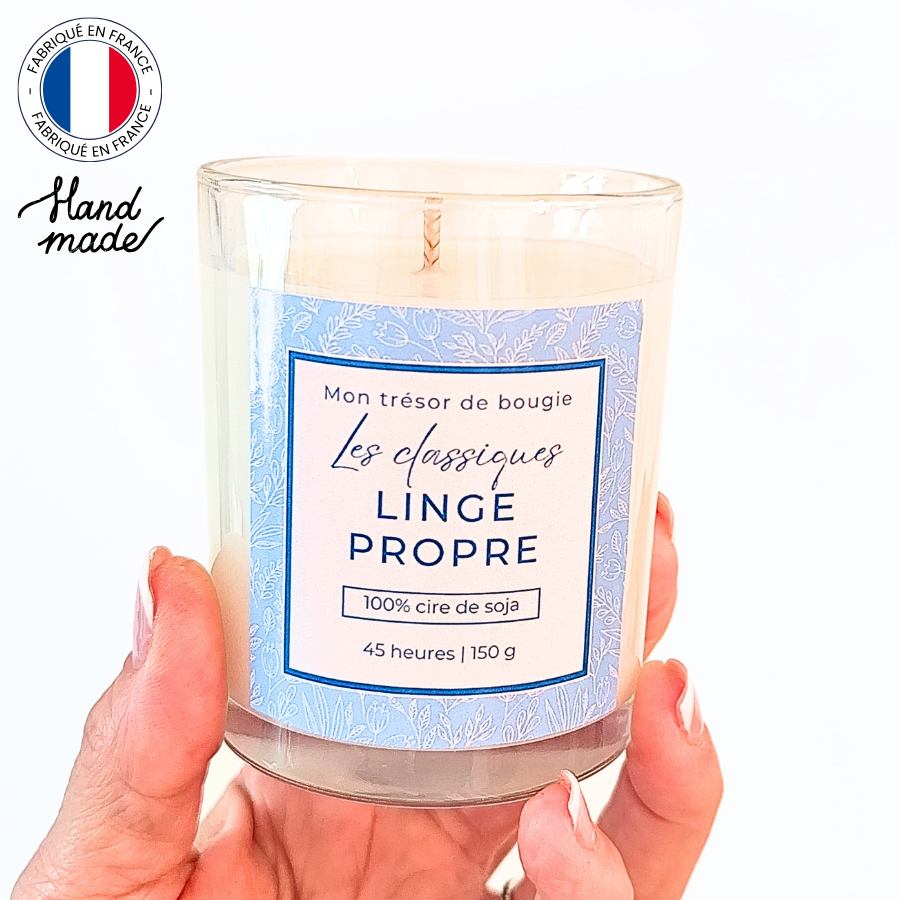 Bougie artisanale parfumée au linge propre