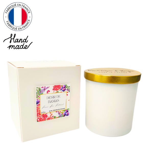 Bougie parfumée artisanale DESIR DE DAMAS - Rose et prune (2)