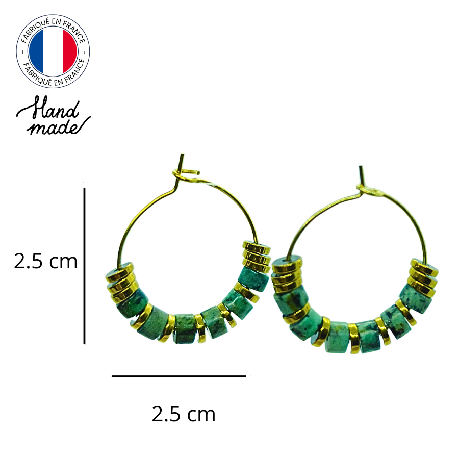 Créoles acier inoxydable pierres semi précieuses turquoise africaine
