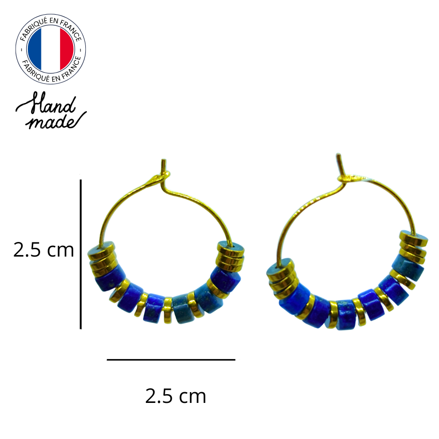 Créoles acier inoxydable pierres semi précieuses Lapis Lazuli (1)