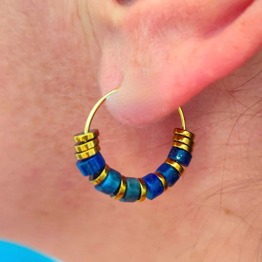 Créoles acier inoxydable pierres semi précieuses Lapis Lazuli (2)