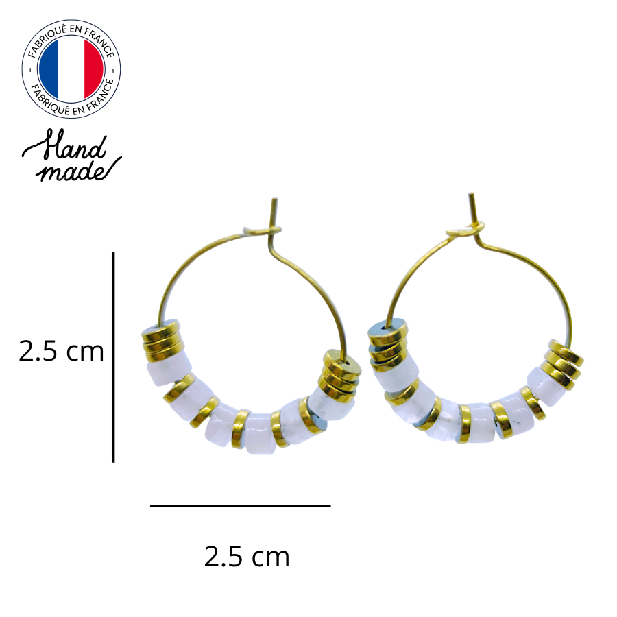 Créoles acier inoxydable pierres semi précieuses Quartz rose (1)