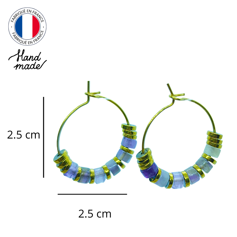 Créoles acier inoxydable pierres semi précieuses Améthyste (1)