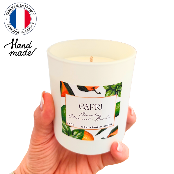 CAPRI Bougie parfumée artisanale à la cire de soja - Clémentine citron vert basilic (4)