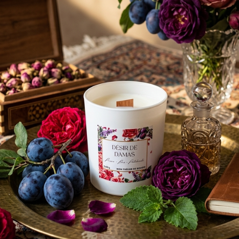 DESIR DE DAMAS - Bougie parfumée artisanale à la cire de soja - Rose Prune Patchouli (6)