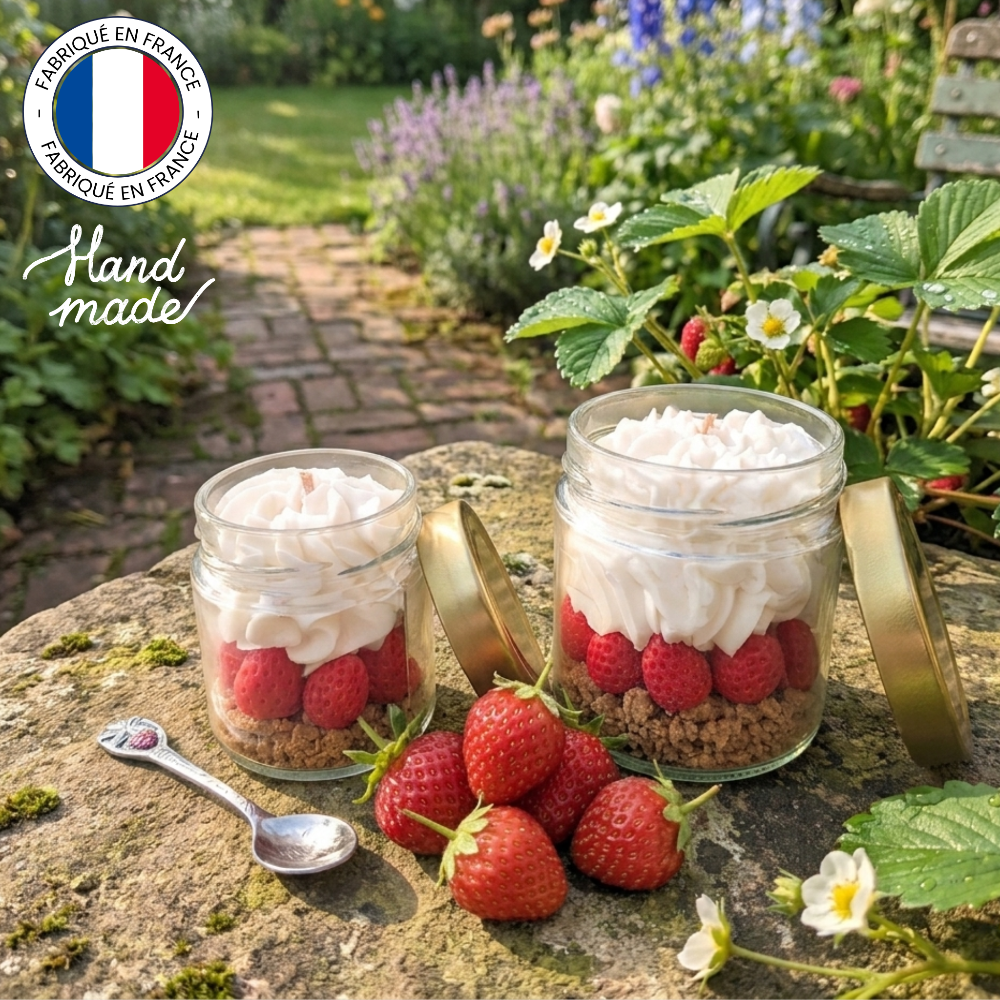 Bougie chantilly - Bougie Gourmande parfum fraise présentation