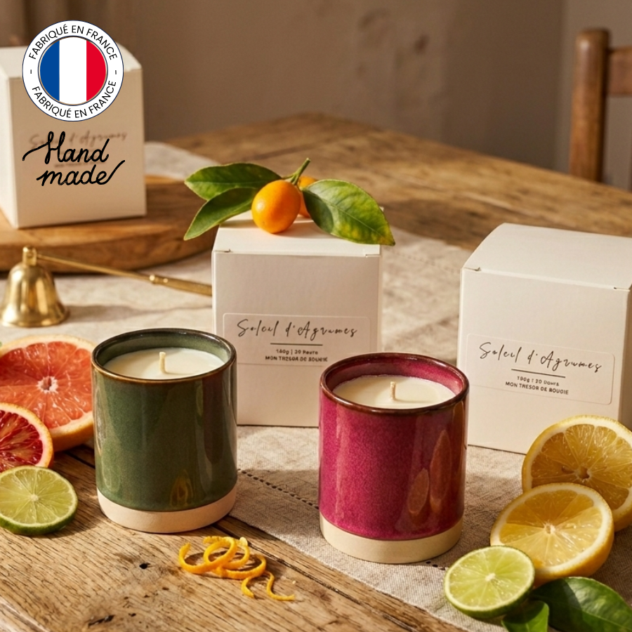 Bougie parfum Agrumes poterie émaillée présentation