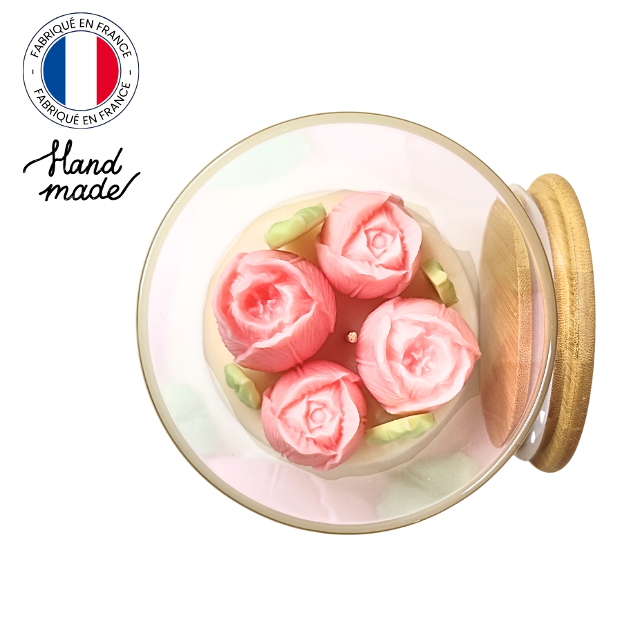 Bougie tulipe bocal en verre couvercle en bois parfum Nuage de Coton (2)