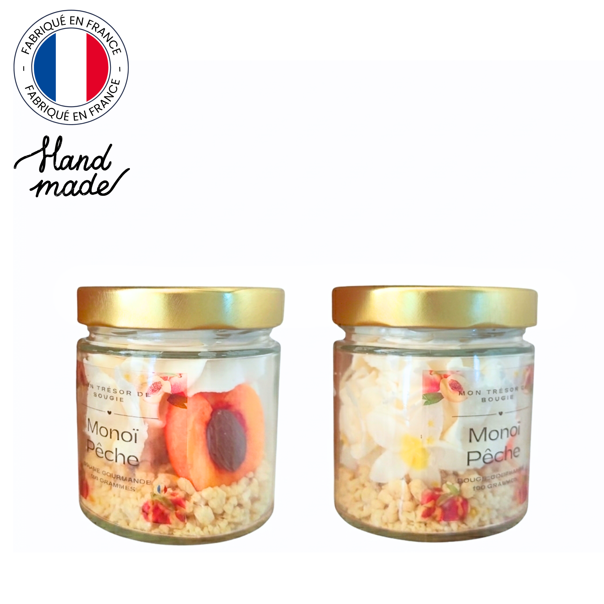 Bougie chantilly - Bougie Gourmade parfum monoï pêche Cire de soja parfum de Grasse sans CMR 190g (2)