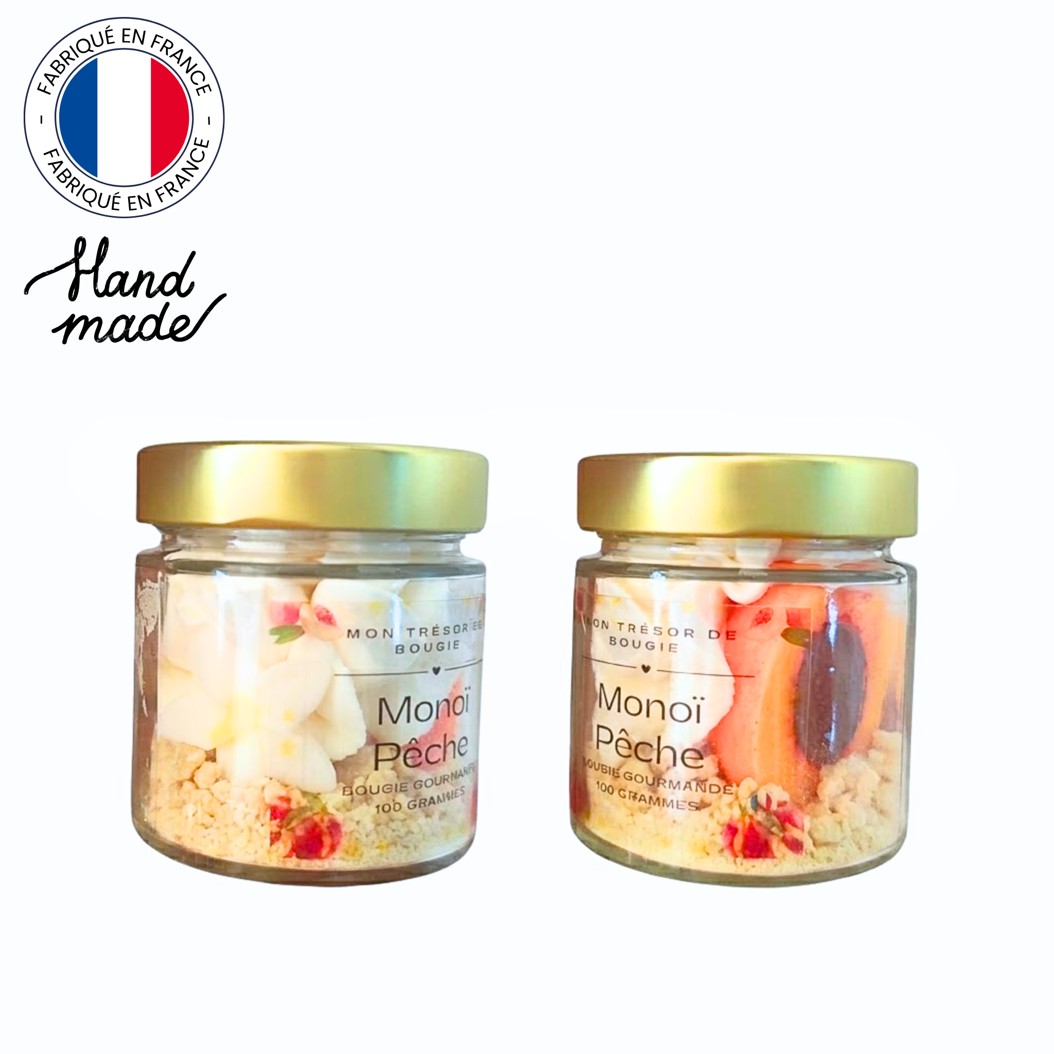 Bougie chantilly - Bougie Gourmade parfum monoï pêche Cire de soja parfum de Grasse sans CMR 100g (2)