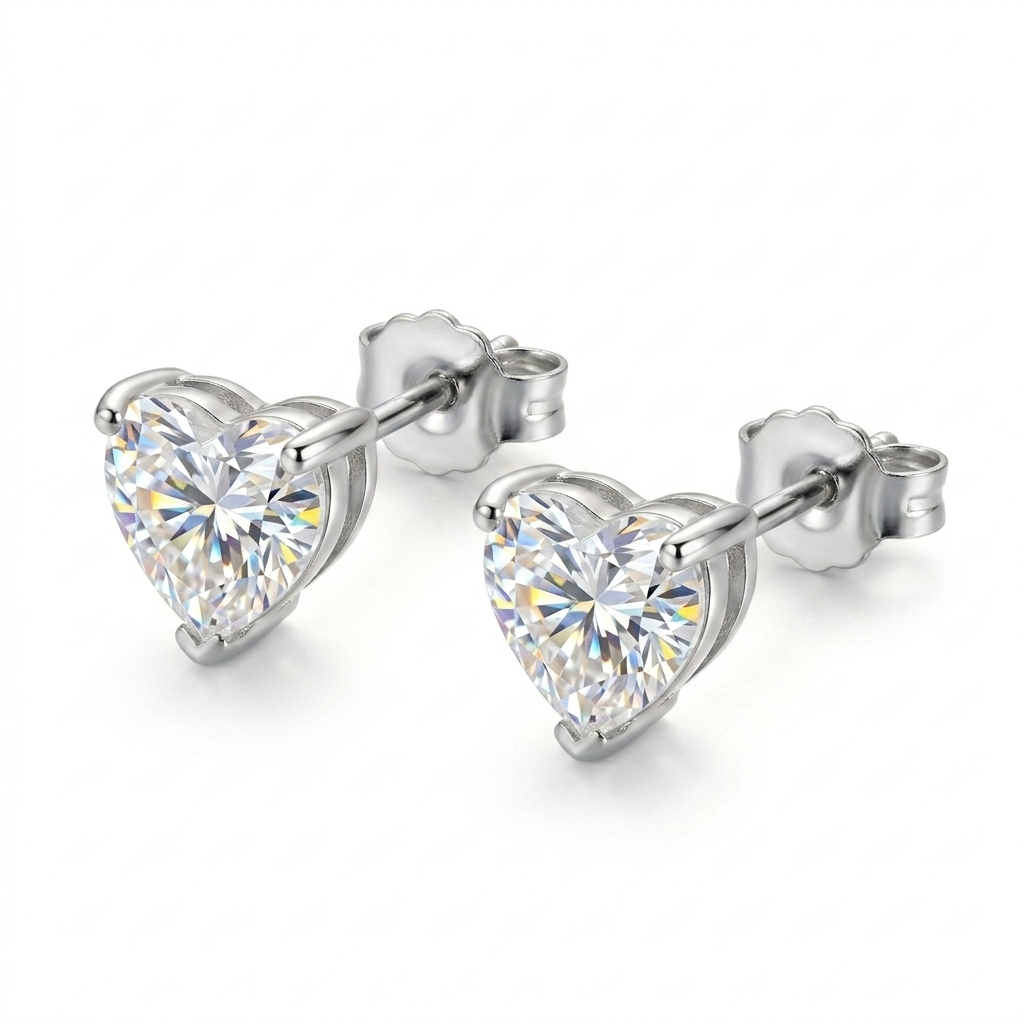 Boucles doreilles puces en forme de coeur argent