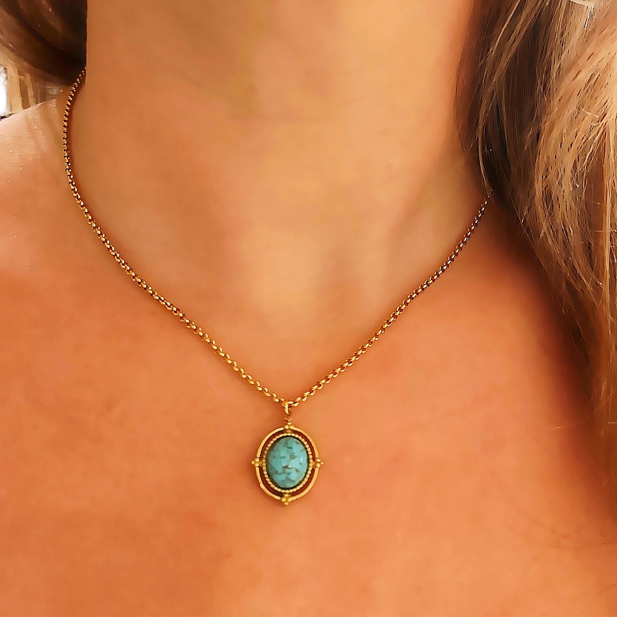 Collier pendentif en turquoise acier inoxydable  (1)