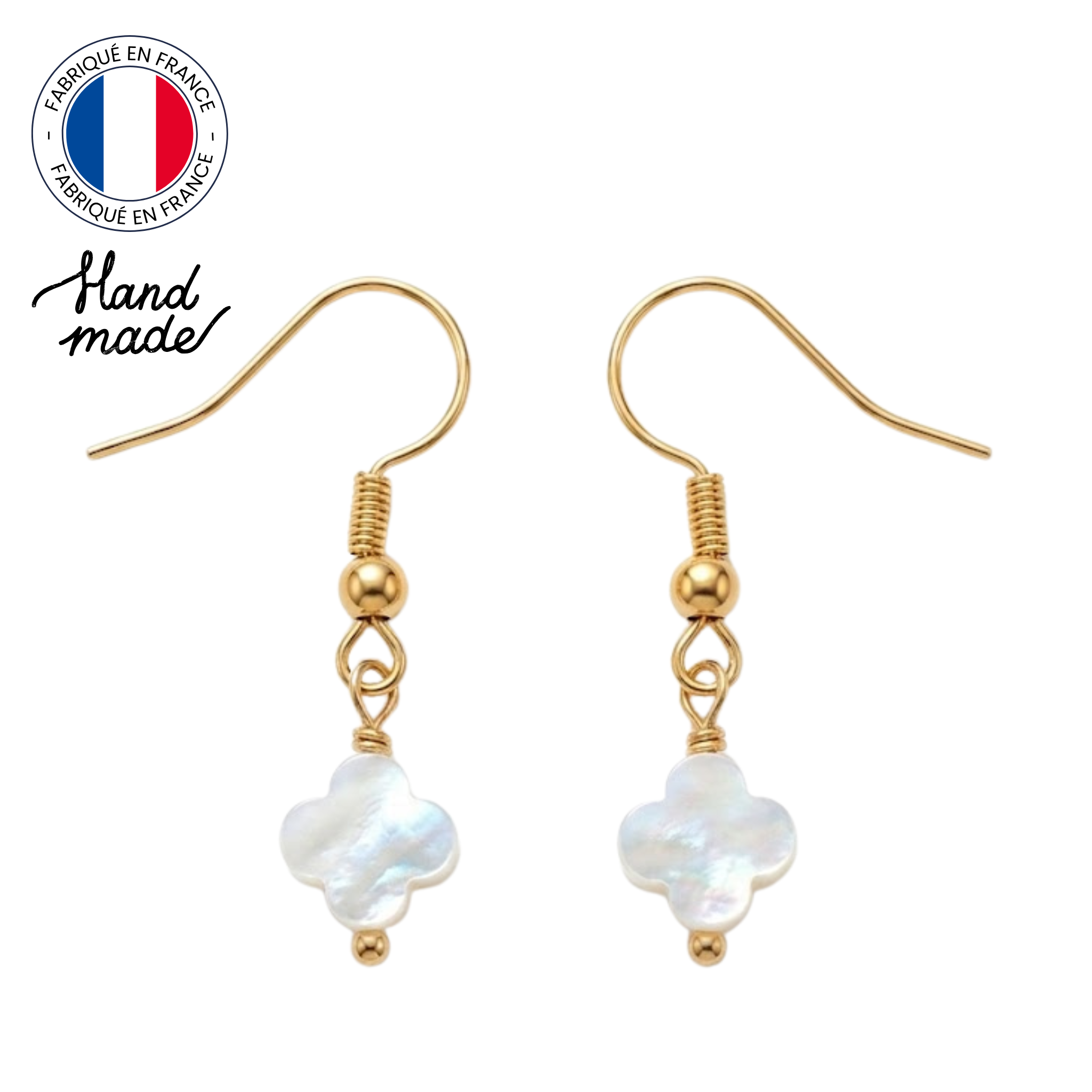 boucles doreilles pendantes trefles en nacre et acier inoxydable 2