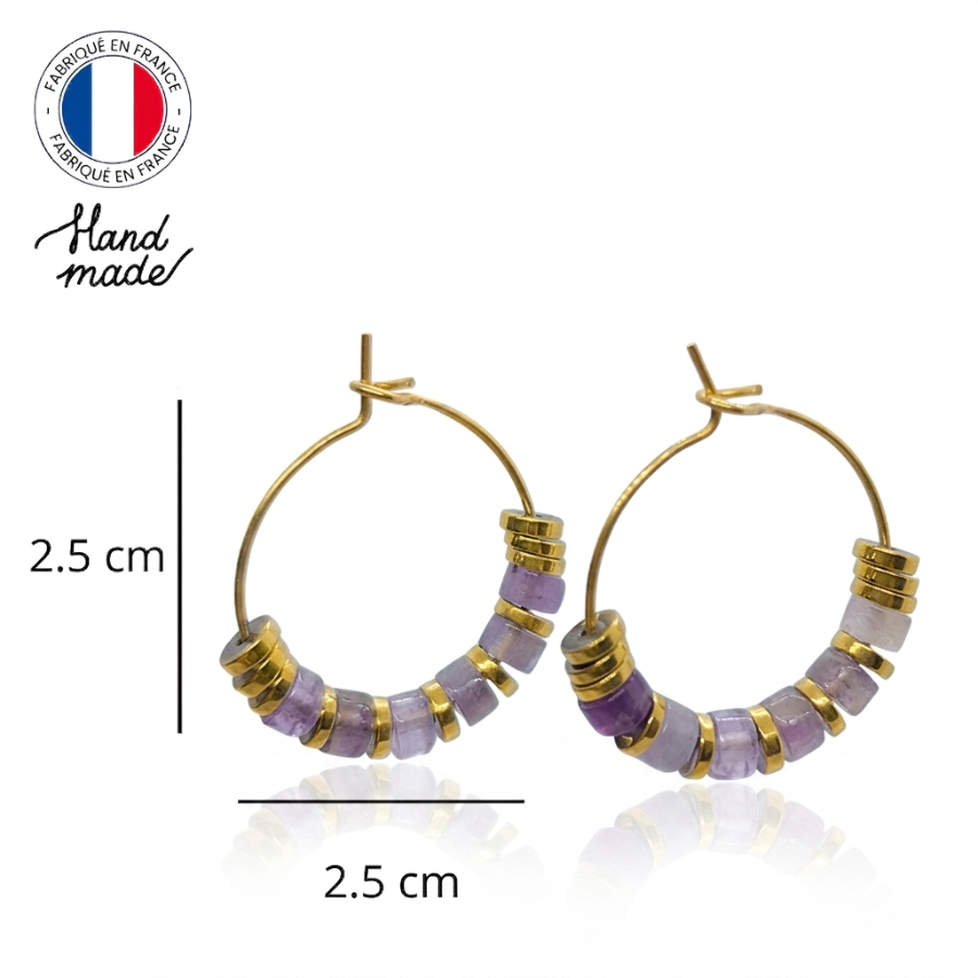 Créoles acier inoxydable pierres Améthyste pierres semi précieuses (1)